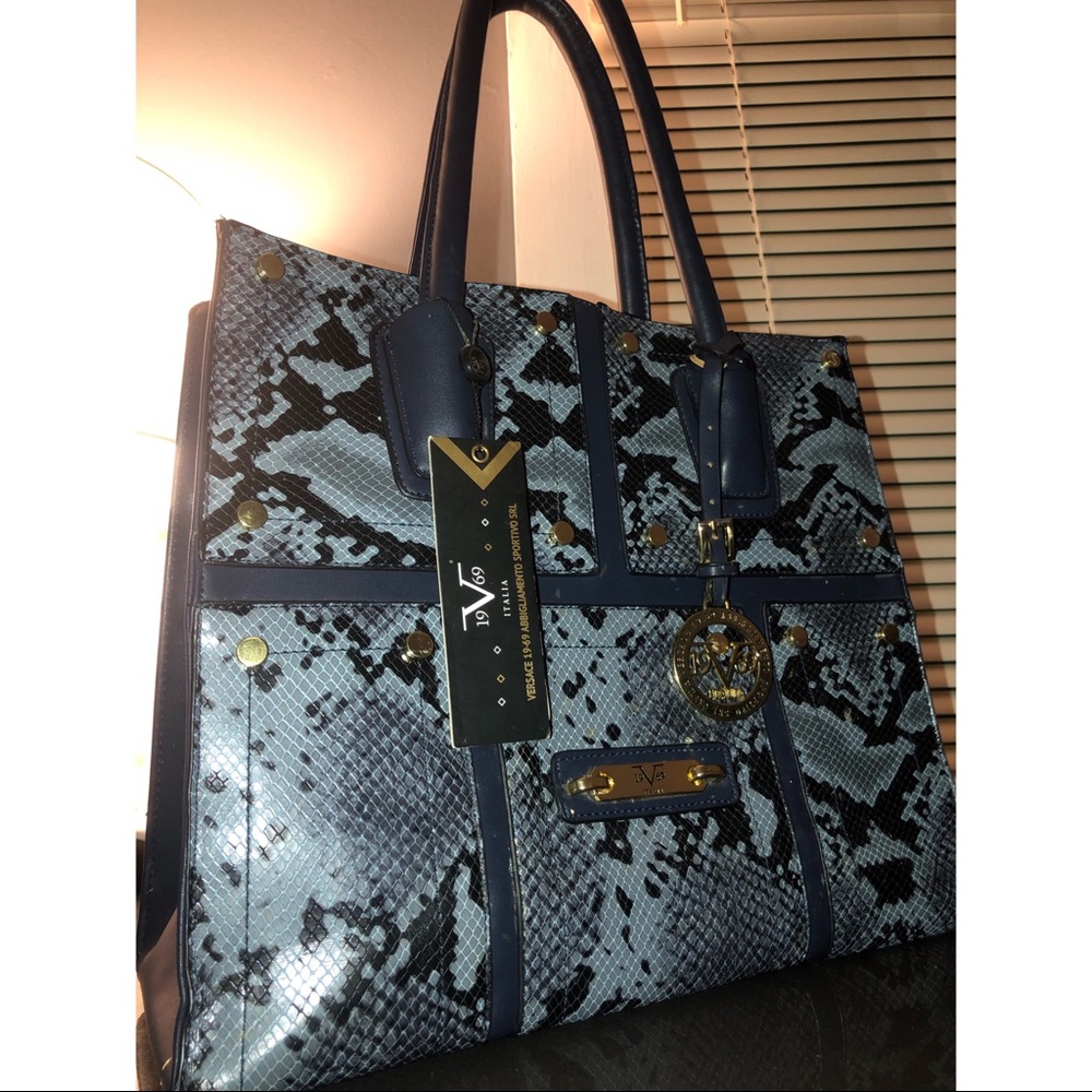 Gemmat Midnight-Blue Snakeskin Versace Bag